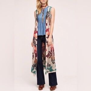 Cecilia Prado Open Front Long Sweater Vest Aztec Colorful Anthropologie Size M